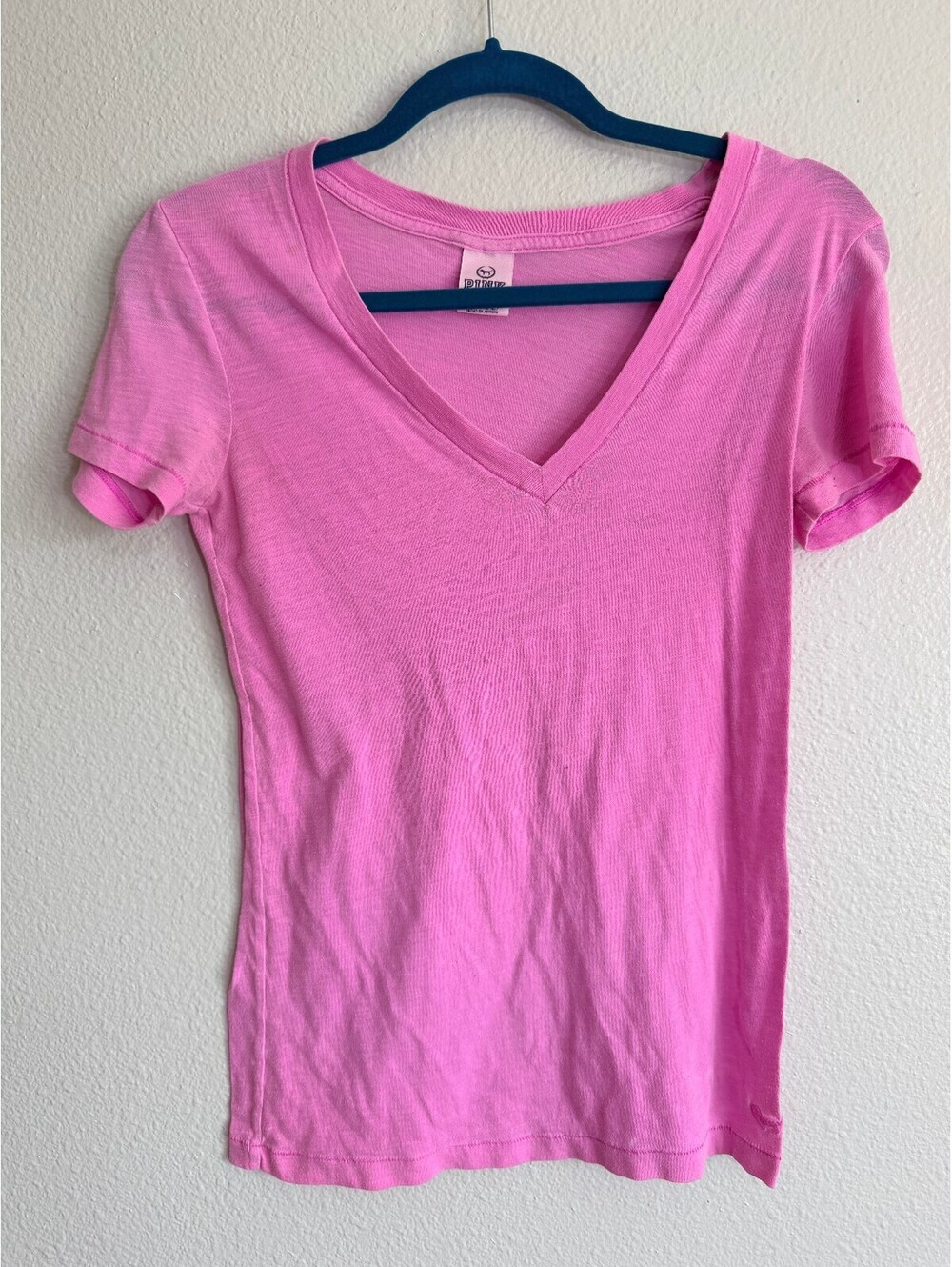 Victoria's Secret PINK V-Neck Short Sleeve Tee Pink Dog Logo Size S